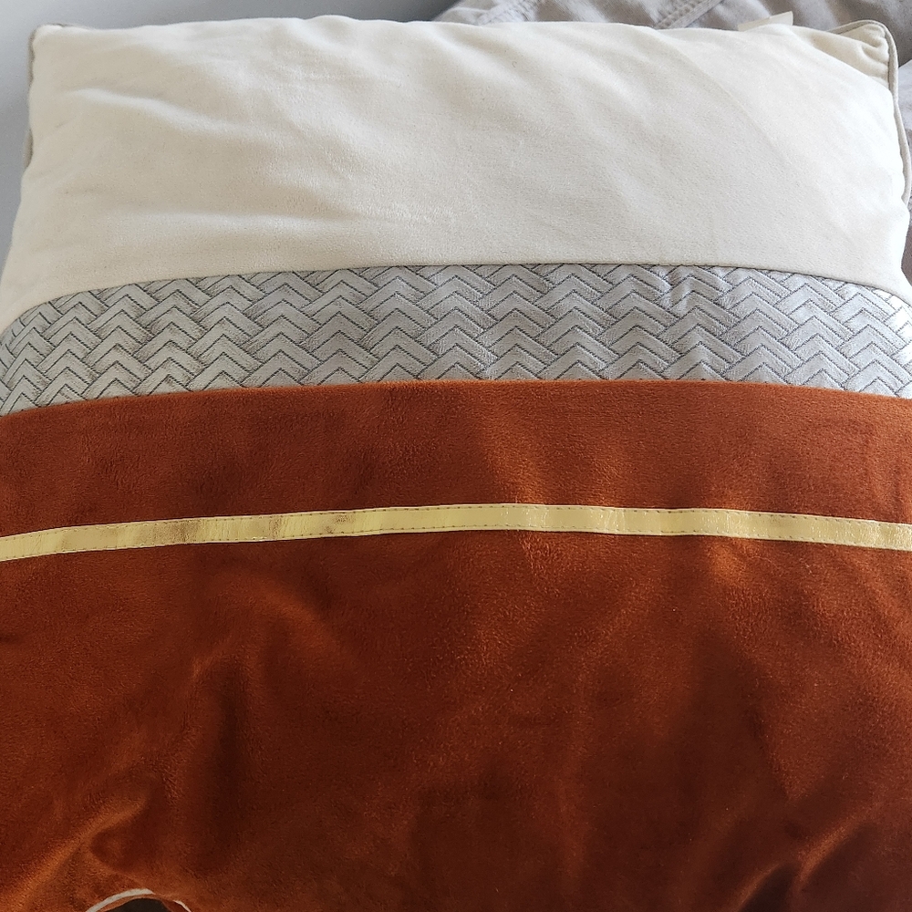 Orange, cream, gray and gold pillow cover